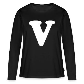 Gros imprimé en V | Lettre V | V Logo - T-shirt manches longues Premium bio Femme - noir - Devant - Julia (174cm)