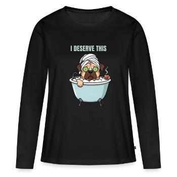 Jour Spa que je mérite : Chien de bain - T-shirt manches longues Premium bio Femme - noir - Devant - Julia (174cm)