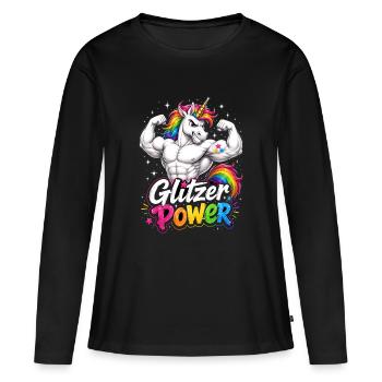 Pouvoir Pailleté Licorne Forte avec Arc-en-ciel - T-shirt manches longues Premium bio Femme - noir - Devant - Julia (174cm)