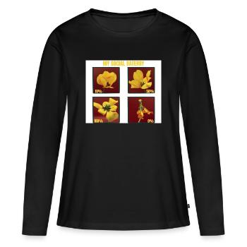 Ma Tulipe Jaune Drôle de Batterie Sociale - T-shirt manches longues Premium bio Femme - noir - Devant - Julia (174cm)