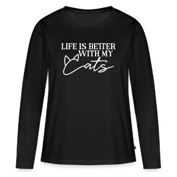 La vie est meilleure avec des chats, des chats, des mamans, des chats, des pères de chats - T-shirt manches longues Premium bio Femme - noir - Devant - Julia (174cm)