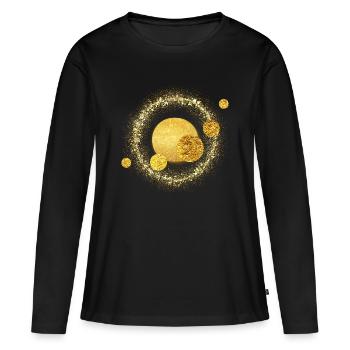 Tempête solaire à conception de cercle doré pailleté - T-shirt manches longues Premium bio Femme - noir - Devant - Julia (174cm)