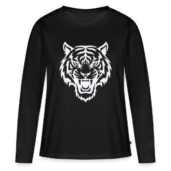 Motif stylisé de tête de tigre - T-shirt manches longues Premium bio Femme - noir - Devant - Julia (174cm)