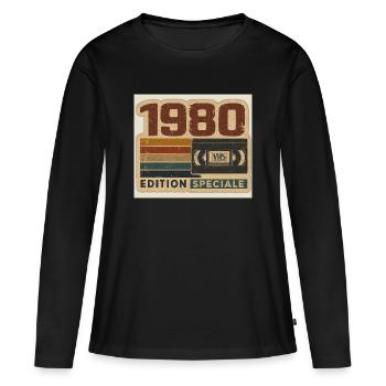 1980  VHS Vintage - T-shirt manches longues Premium bio Femme - noir - Devant - Julia (174cm)