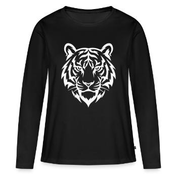 Tête de tigre blanc stylisée - T-shirt manches longues Premium bio Femme - noir - Devant - Julia (174cm)