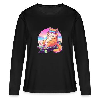 Lunettes de soleil pour skateboard pour chat - T-shirt manches longues Premium bio Femme - noir - Devant - Julia (174cm)