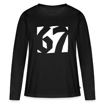 67 Minimal Streetwear Design de tendance - T-shirt manches longues Premium bio Femme - noir - Devant - Julia (174cm)