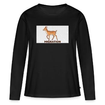 Illustration des cerfs migrateurs - T-shirt manches longues Premium bio Femme - noir - Devant - Julia (174cm)