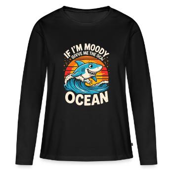 SI JE SUIS LUNATIQUE, DONNE-MOI L’OCÉAN Drôle de requin Océan - T-shirt manches longues Premium bio Femme - noir - Devant - Julia (174cm)