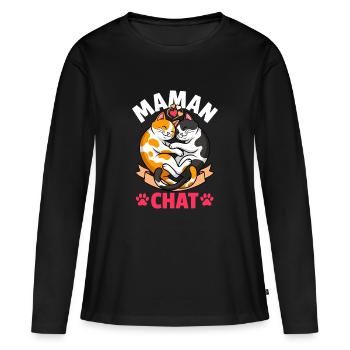 Maman Chat Chats Mignons Cadeau Fête des Mères - T-shirt manches longues Premium bio Femme - noir - Devant - Julia (174cm)