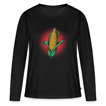Look coloré Corn on the Bob Style Pop rétro Vegetable Comic - T-shirt manches longues Premium bio Femme - noir - Devant - Julia (174cm)