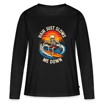 Les cheveux me ralentissent juste Squelette Surfeur chauve - T-shirt manches longues Premium bio Femme - noir - Devant - Julia (174cm)