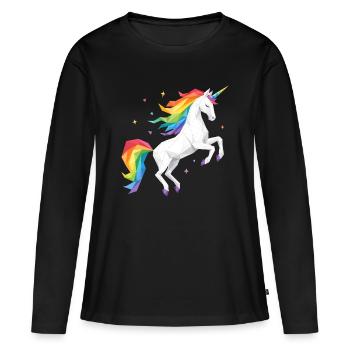 Licorne arc-en-ciel géométrique - T-shirt manches longues Premium bio Femme - noir - Devant - Julia (174cm)