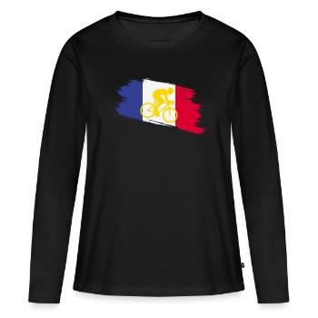 Drapeau français avec vélo – Conception cycliste - T-shirt manches longues Premium bio Femme - noir - Devant - Julia (174cm)