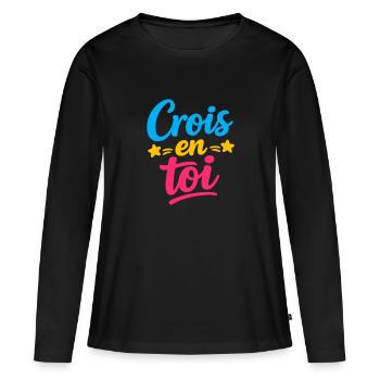 Crois en toi  - T-shirt manches longues Premium bio Femme - noir - Devant - Julia (174cm)