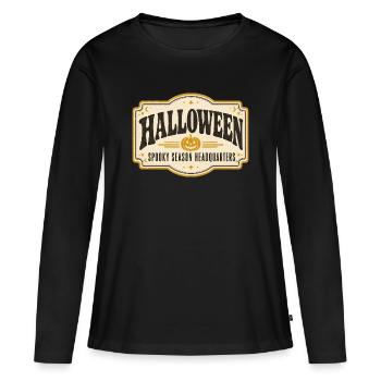 Enseigne vintage de boutique d’Halloween – Saison Rétro Effrayante - T-shirt manches longues Premium bio Femme - noir - Devant - Julia (174cm)