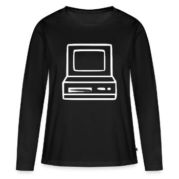 Retro Computer Vintage 80er 90er Jahre Geschenk  - Frauen Premium Bio Langarmshirt - Schwarz - Vorne - Julia (174cm)