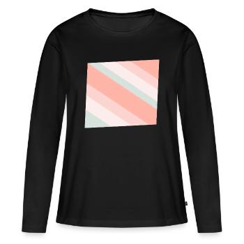 Bandes diagonales pastel Pêche menthe - T-shirt manches longues Premium bio Femme - noir - Devant - Julia (174cm)