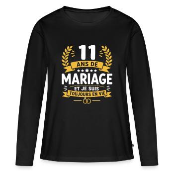 11 Ans de Mariage Toujours en Vie - T-shirt manches longues Premium bio Femme - noir - Devant - Julia (174cm)