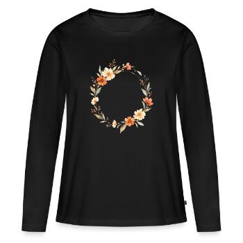 Couronne florale bohème personnalisable - T-shirt manches longues Premium bio Femme - noir - Devant - Julia (174cm)