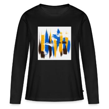 Battements Urbains Bleu Miel - T-shirt manches longues Premium bio Femme - noir - Devant - Julia (174cm)