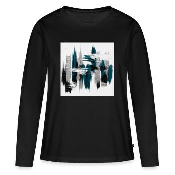 Abstrait Bleu Teal et Gris Urbain - T-shirt manches longues Premium bio Femme - noir - Devant - Julia (174cm)