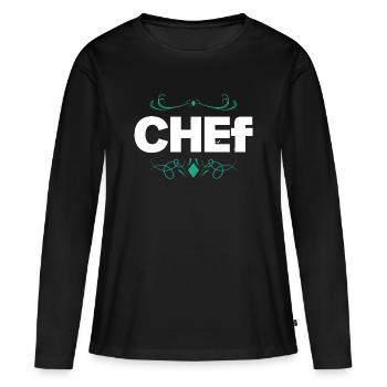 Logo du chef aux lignes ornementales élégantes - T-shirt manches longues Premium bio Femme - noir - Devant - Julia (174cm)