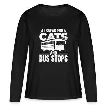 Je freine pour les chats et les arrêts de bus - T-shirt manches longues Premium bio Femme - noir - Devant - Julia (174cm)
