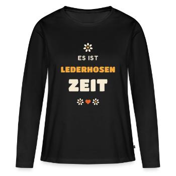 Lederhosen Zeit Volksfest Tracht - Lederhosen - Frauen Premium Bio Langarmshirt - Schwarz - Vorne - Julia (174cm)