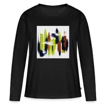 Éclats abstraits Vert Bleu Brun - T-shirt manches longues Premium bio Femme - noir - Devant - Julia (174cm)