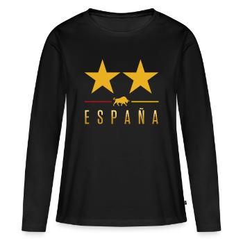 Spanien Zweiter Stern Fußball - Frauen Premium Bio Langarmshirt - Schwarz - Vorne - Julia (174cm)