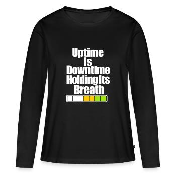 Blague drôle sur le temps de disponibilité de l’administrateur système, humour serveur IT - T-shirt manches longues Premium bio Femme - noir - Devant - Julia (174cm)