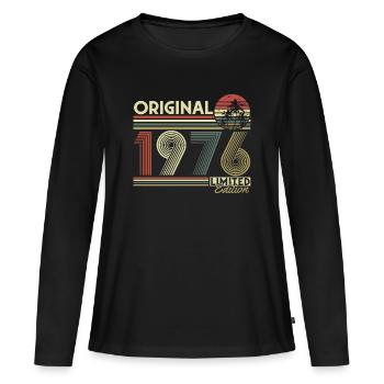 Anniversaire original vintage rétro vintage de 1976 - T-shirt manches longues Premium bio Femme - noir - Devant - Julia (174cm)