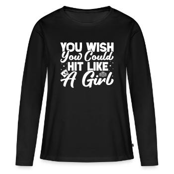 Joueur de casino que vous aimeriez pouvoir frapper comme une fille - T-shirt manches longues Premium bio Femme - noir - Devant - Julia (174cm)