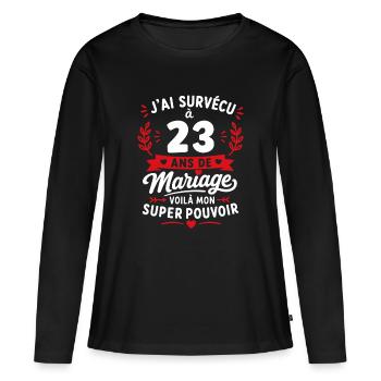 J'ai survécu à 23 ans de mariage - T-shirt manches longues Premium bio Femme - noir - Devant - Julia (174cm)