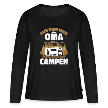 Aus dem Weg Oma campt - Frauen Premium Bio Langarmshirt - Schwarz - Vorne - Julia (174cm)