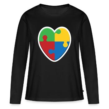 Puzzle du cœur de l’autisme - T-shirt manches longues Premium bio Femme - noir - Devant - Julia (174cm)