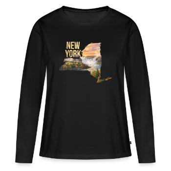 New York State Aquarell Landkarte - Frauen Premium Bio Langarmshirt - Schwarz - Vorne - Julia (174cm)