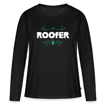 ROOFER Logo mit Teal Ornament - Frauen Premium Bio Langarmshirt - Schwarz - Vorne - Julia (174cm)