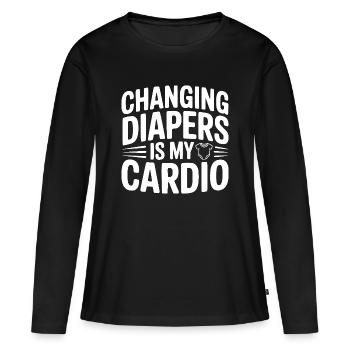 Changer les couches, c’est mon cardio - T-shirt manches longues Premium bio Femme - noir - Devant - Julia (174cm)