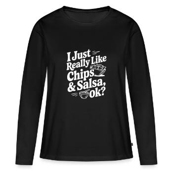 J’aime juste vraiment les chips et la salsa, d’accord ? - T-shirt manches longues Premium bio Femme - noir - Devant - Julia (174cm)