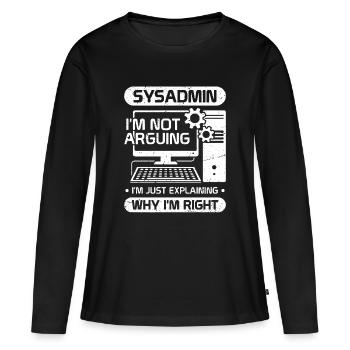 administrateur système, je ne discute pas, j’explique juste - T-shirt manches longues Premium bio Femme - noir - Devant - Julia (174cm)