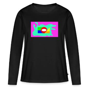 Néon en collage géométrique de blocs de couleur - T-shirt manches longues Premium bio Femme - noir - Devant - Julia (174cm)