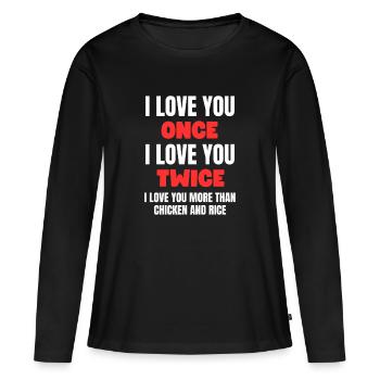 Amour au poulet et riz - T-shirt manches longues Premium bio Femme - noir - Devant - Julia (174cm)