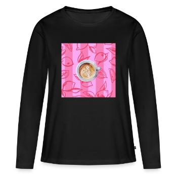 Cappuccino  - Frauen Premium Bio Langarmshirt - Schwarz - Vorne - Julia (174cm)