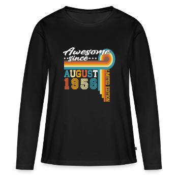 Cadeau d’anniversaire rétro vintage d’août 1956 - T-shirt manches longues Premium bio Femme - noir - Devant - Julia (174cm)