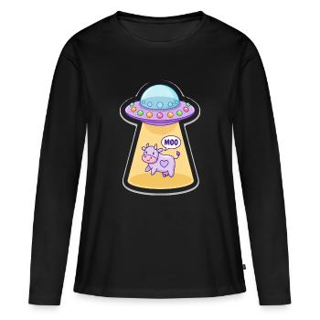 MOO Funny Alien Cow in UFO Light Beam Cartoon - Women's Premium Organic Long Sleeve Shirt - black - Front - Julia (174cm)