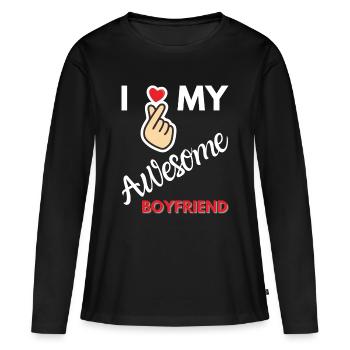 I Love My Awesome Boyfriend Gift - Women's Premium Organic Long Sleeve Shirt - black - Front - Julia (174cm)