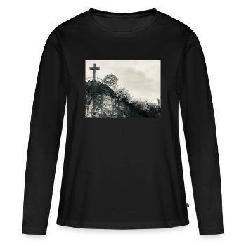 Stone Hill avec croix - T-shirt manches longues Premium bio Femme - noir - Devant - Julia (174cm)