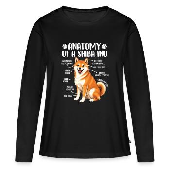 Anatomie de l’humour d’un doge Shiba Inu - T-shirt manches longues Premium bio Femme - noir - Devant - Julia (174cm)